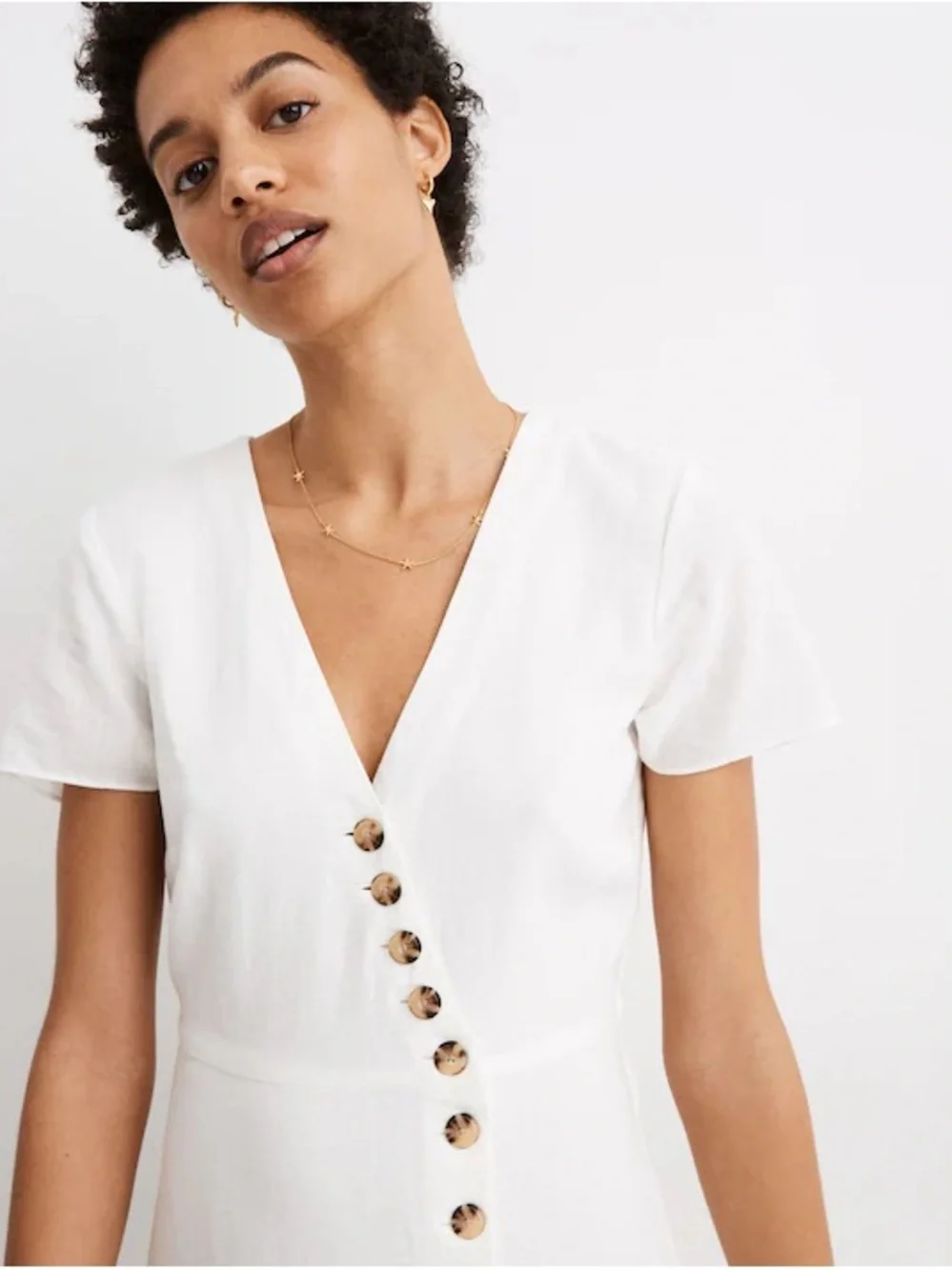 Madewell White Linen-blend Button-Wrap V-Neck Midi Dress size 4